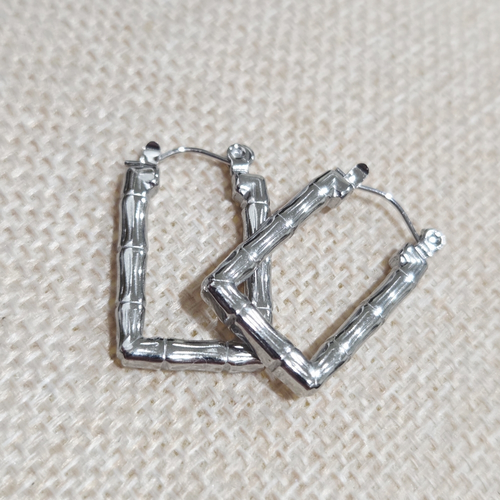 Silver White Gold Hoop Earrings - Picture 2 of 3